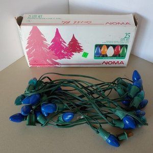 Vintage 1989 Christmas Light String 25 Ct Blue Outdoor Indoor Noma 25' w/Box USA